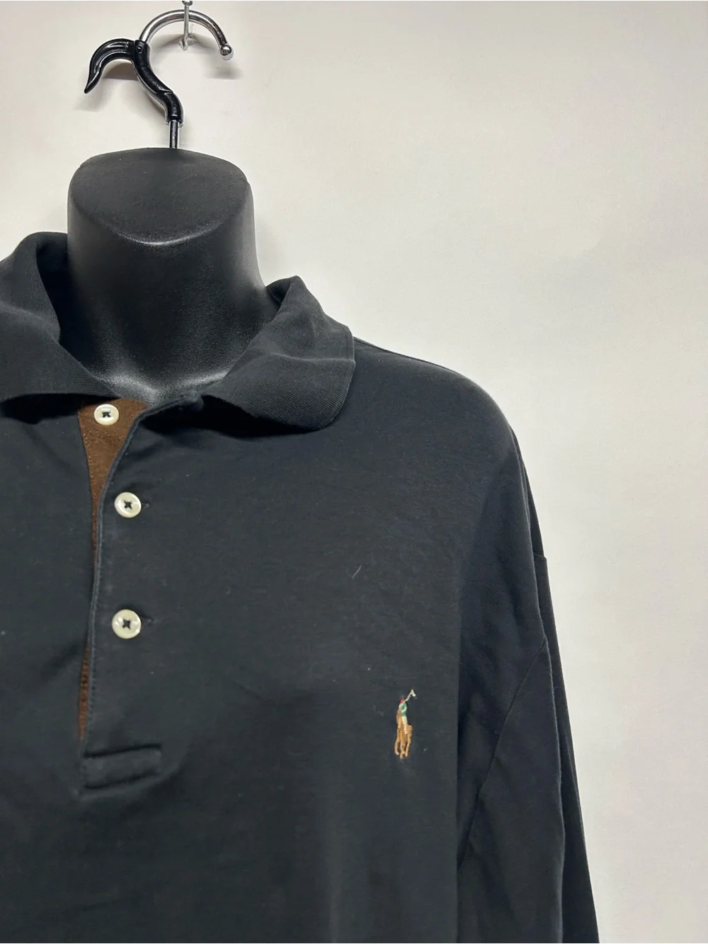 Polo Long-Sleeve Cotton Polo Shirt - Black large tall